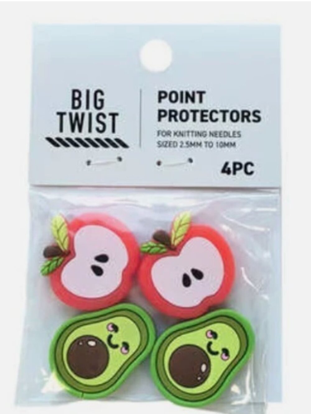 Big Twist 4pc Knitting Needles Point Protectors Stoppers Apples & Avocados
